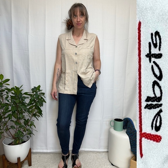 Vintage Talbots Linen Blend Button Up Vest Sleeveless Heritage Lagenlook Sz: L - Picture 1 of 9